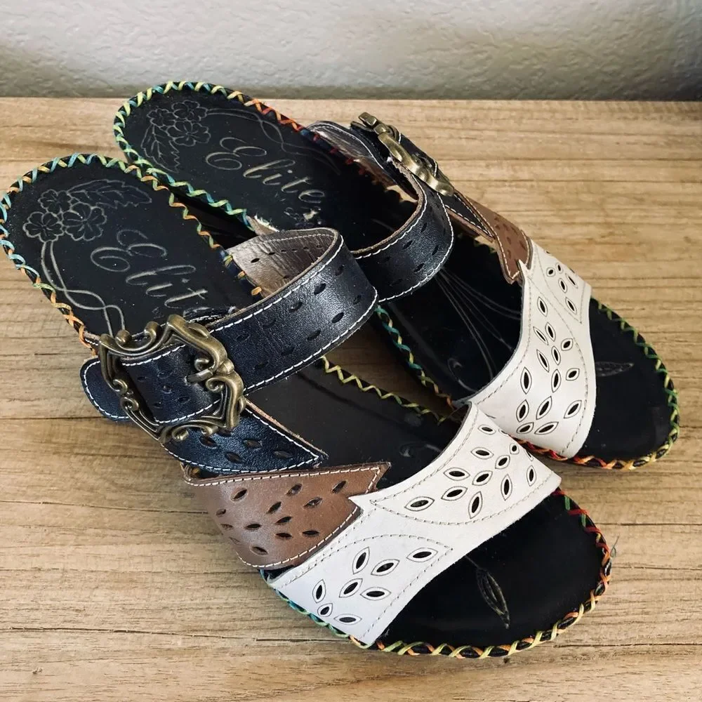 Elite Leather Laser Cutout Patchwork Design Sandals 9